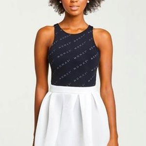 MONAT High Neck Body Suit Black Size S - NWT All Over Logo.